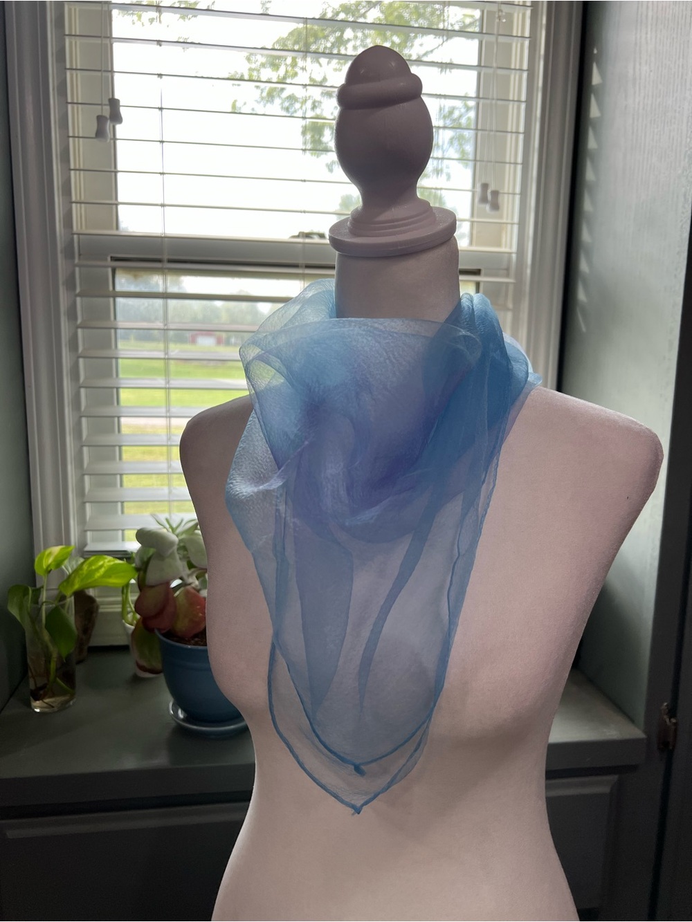 Vintage Light Blue Sheer Silk Scarf - Women Accessories